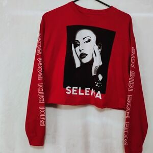 Selena Quintanilla Red Bidi Bidi Bom Bom Cropped Long‎ Sleeve XL T Shirt X